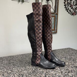 Black and Brown Check Over-the-Knee Boots